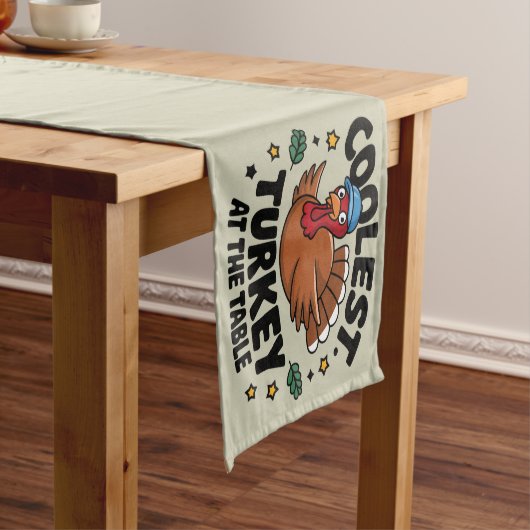 Koelste kalkoen aan tafel Thanksgiving Diner Korte Tafelloper (Voorbeeld)