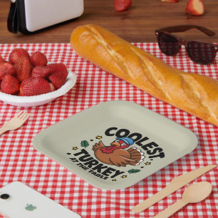 Koelste kalkoen aan tafel Thanksgiving diner Papieren Bordje