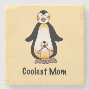 Koelste Moeder Pinguïn Familie Ontwerp Stenen Onderzetter