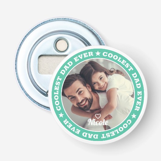 Koelste pap ooit Moderne aangepaste foto Button Flesopener (Voorkant)