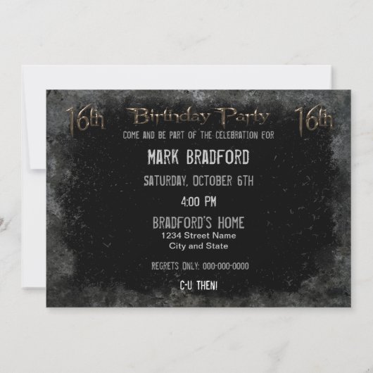 Koelste uitnodiging van de 16e verjaardag - Grunge (Achterkant)