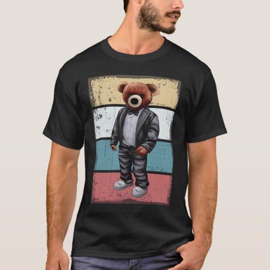 Koelteddybeer met retroachtergrond t-shirt (Voorkant)