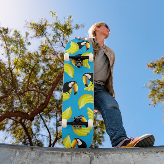 Koelvogels Fun Banana Toucan Blue Yellow Tropical Persoonlijk Skateboard (Buiten 1)