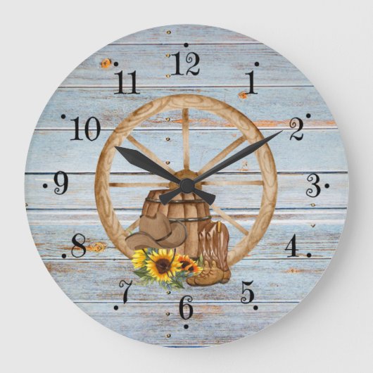Koelwagen Wagon Wheel Faux Wood Wall Clock Grote Klok (Voorkant)