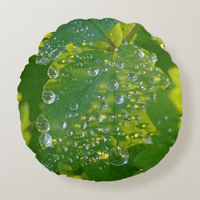 Koelwatervallen op groen leder rond kussen (Voorkant)
