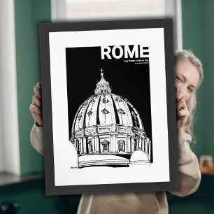 Koepel van Sint-Pieter Vaticaan Inkt Reis Schets Poster