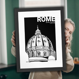Koepel van Sint-Pieter Vaticaan Inkt Reis Schets Poster