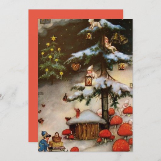  koepelrokken in boompaddenstoel feestdagenkaart (Voorkant / Achterkant)