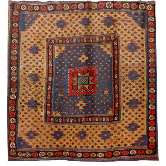 Koerdisch Safreh Dark Tan Yellow Blue  Douchegordijn (Voorkant)