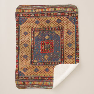 Koerdisch Safreh Dark Tan Yellow Blue  Sherpa Deken