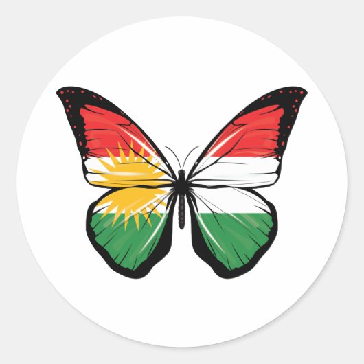 Koerdistan Butterfly Vlag Ronde Sticker (Voorkant)