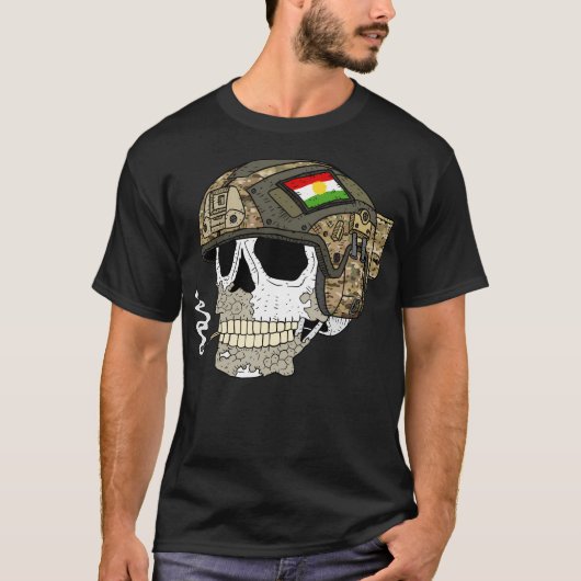 Koerdistan Peshmerga. Verbrande schedel met helm. T-shirt (Voorkant)