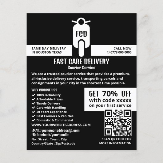 Koerier bromfiets Logo, koeriersdienst Adverteren Flyer (Voorkant)