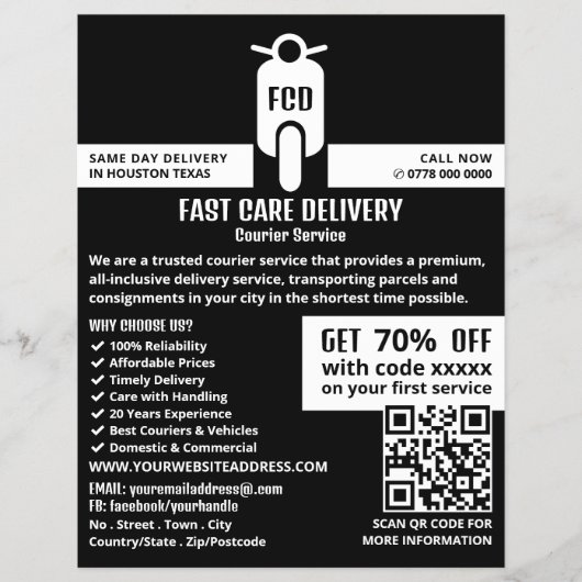 Koerier bromfiets Logo, koeriersdienst Adverteren Flyer (Voorkant)
