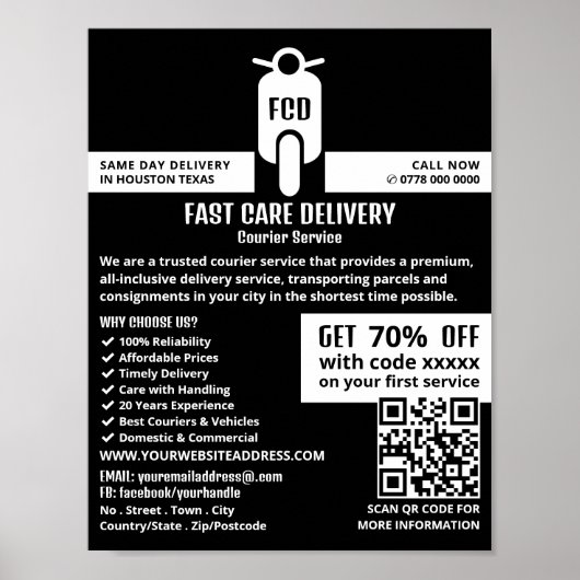 Koerier bromfiets Logo, koeriersdienst Adverteren Poster (Voorkant)