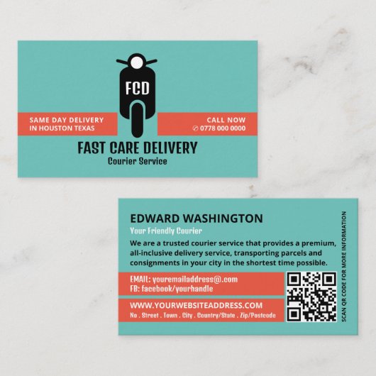 Koerier bromfiets Logo, koeriersdienst Visitekaartje (Voorkant / Achterkant)