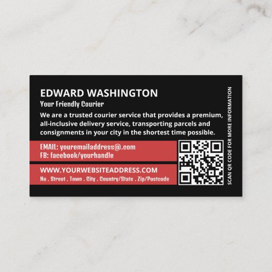 Koerier bromfiets ontwerp, koerier service visitekaartje (Achterkant)