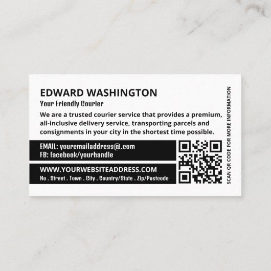 Koerier bromfiets ontwerp, koerier service visitekaartje (Achterkant)