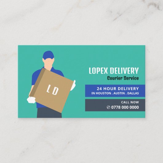 Koerier levering kerel, koerier service visitekaartje (Voorkant)