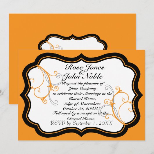 Koerli-Q Ivory B (Oranje) huwelijksuitnodiging Kaart (Voorkant / Achterkant)