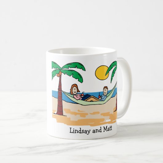 Koers op vakantie - aangepaste cartoon mok (Voorkant rechts)