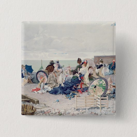 Koers op Yport, 1878 (olie op canvas) Vierkante Button 5,1 Cm (Voorkant)