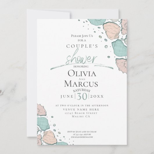 Koesschoenen | Beach Seashells Coral and Blauwgroe Kaart (Voorkant)