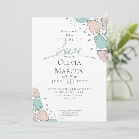 Koesschoenen | Beach Seashells Coral and Blauwgroe Kaart (Staand voorkant)