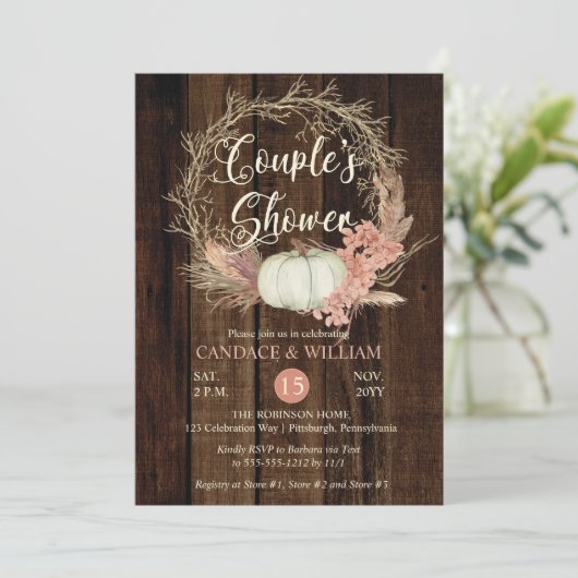 Koesschoenen - Rustic Pampas Wreath Kaart (Staand voorkant)