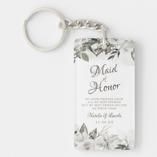 Koester Bloemen Aan de Maid of Honor Quote Sleutelhanger (Voorkant)