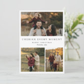 Koester elk moment Familie Kerstmis 3 Foto Feestdagenkaart (Staand voorkant)