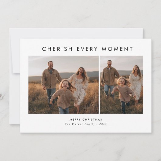 Koester elk moment moderne familiefoto Kerstmis Feestdagenkaart (Voorkant)