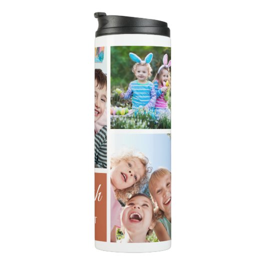 Koester elk moment Terracotta 5 fotocollage Thermosbeker (Geroteerd rechts)