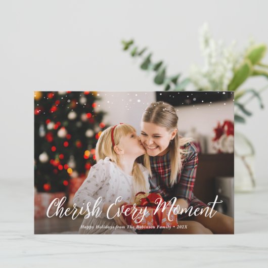 Koester elk moment Vrolijk Kerstfeest Feestdagenkaart (Staand voorkant)