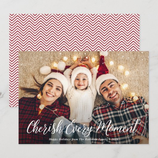 Koester elk moment Vrolijke Kerstmis Foto Feestdagenkaart (Voorkant / Achterkant)