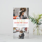 Koester het seizoen Rode script twee foto's Feestdagenkaart (Staand voorkant)