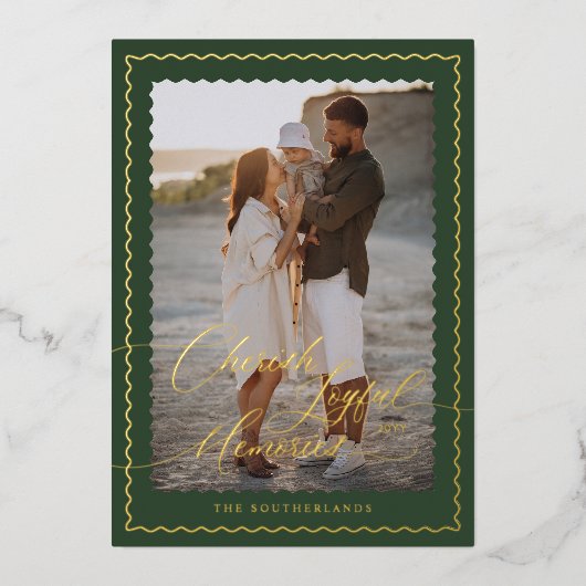 Koester vreugdevolle herinneringen avy moderne min folie feestdagenkaart (Voorkant)