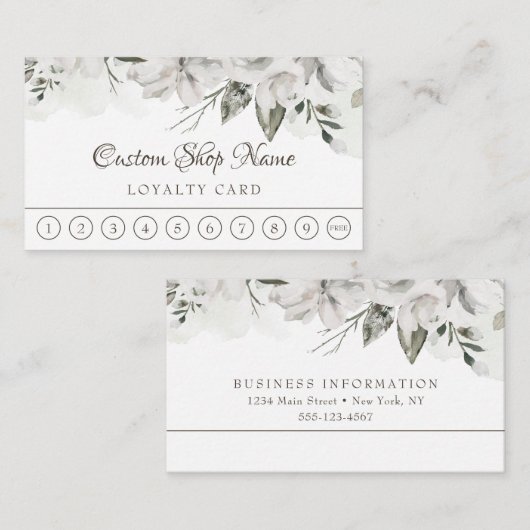 Koester  Witte Bloemen Custom Text Business Klantenkaartje (Voorkant / Achterkant)