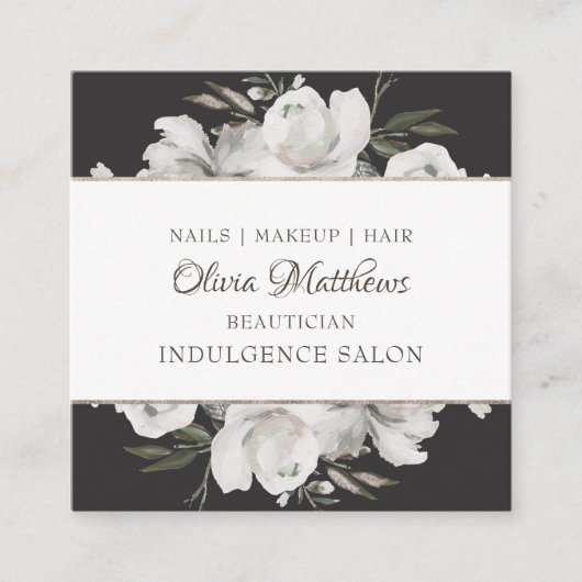  Koester Witte Bloemen & Roos Goud Ingelijst Vierkante Visitekaartje (Voorkant)