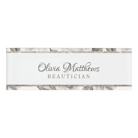  Koester Witte Bloemen & Roos Gouden Naam Naambadge (Voorkant)