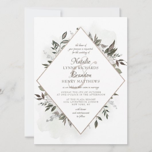 Koesteren Roos Goud Diamant Lijst Bruiloft Kaart (Voorkant)