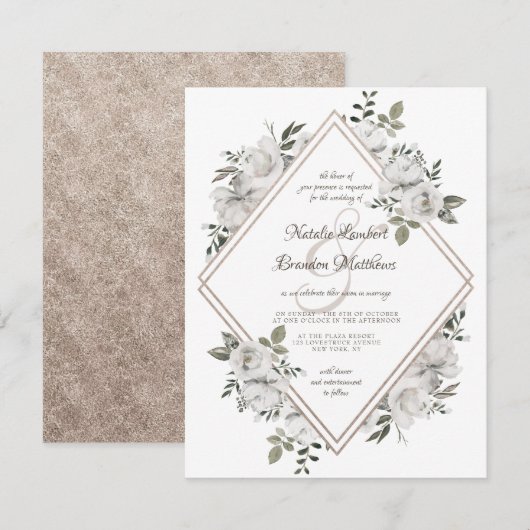 Koesteren Roos Gouden Dubbele Diamant Bruiloft Kaart (Voorkant / Achterkant)