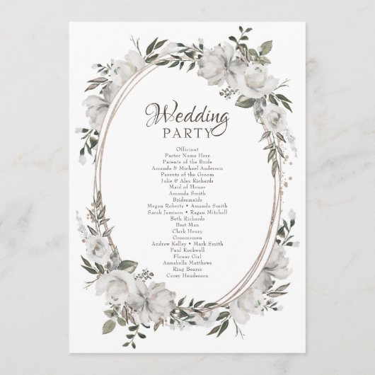  Koesteren Wit Bloemen Ovaal Bruiloft Ceremonie Programmakaart (Achterkant)