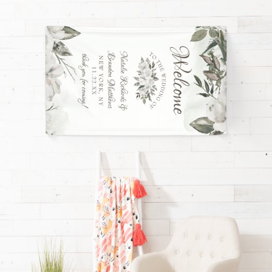  Koesteren Wit Bloemen Roos Bruiloft Welkom Spandoek (Insitu)