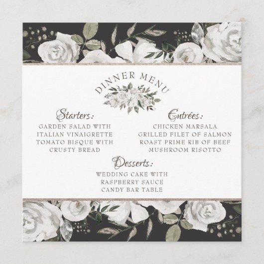  Koesteren Wit Bloemen & Rozen Vierkant Diner Menu (Voorkant)