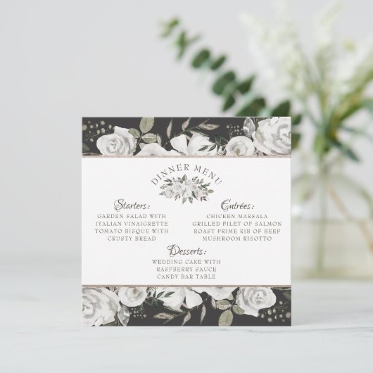  Koesteren Wit Bloemen & Rozen Vierkant Diner Menu (Staand voorkant)