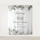 Koesteren Witte Bloemen Rozen Bruiloft Welkom Wandkleed (Voorkant)