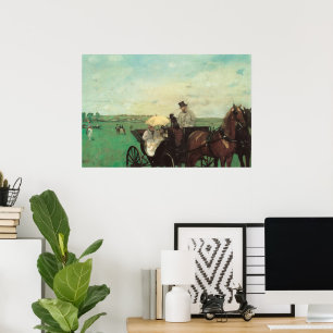 Koets bij de races van Edgar Degas, Vintage Kunst Poster