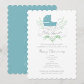  koets jongen BABY SHOWER blauw kinderwagen Kaart (Voorkant / Achterkant)