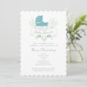  koets jongen BABY SHOWER blauw kinderwagen Kaart (Staand voorkant)